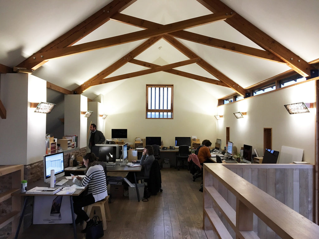 The main office space on the first floor of the barn conversion. Pictures really don’t do this place justice – it’s light, spacious and highly efficient, with wood sourced locally on the Duchy estate.