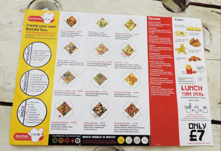 Yo Yo Noddle takeaway menu