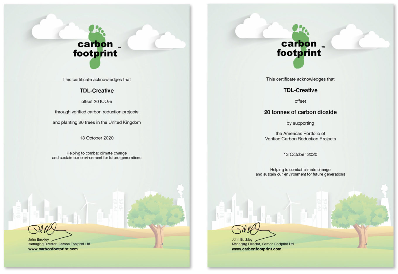 TDL carbon offset certificates